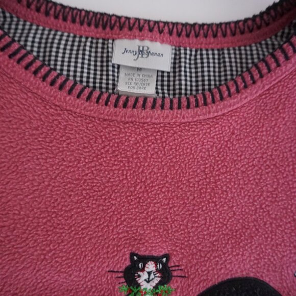 Vintage Jenny Buchanan Rosy Fleece Cat Embroidered Sweater Pink Grandmacore M - Picture 11 of 11